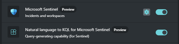 Screenshot of the personalization selection gear icon for the Microsoft Sentinel plugin.