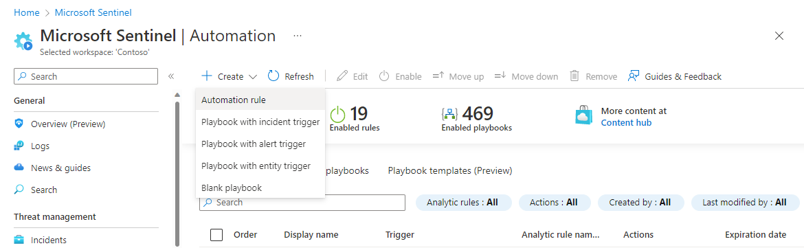 Screenshot showing how to add a new automation rule.