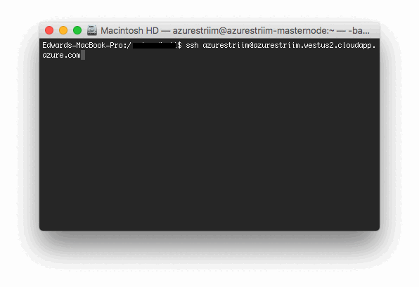 Screenshot from the Azure portal of SSH into the cluster.