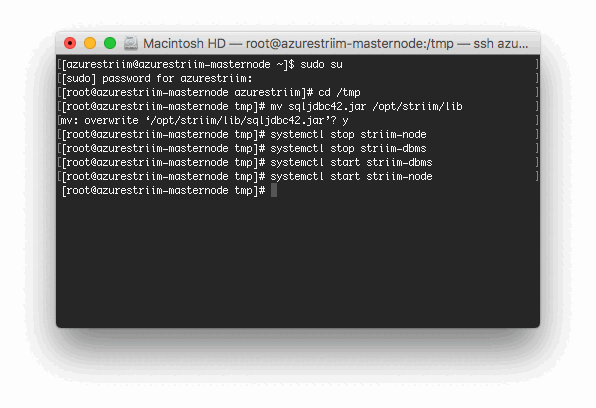 Screenshot from the Azure portal of starting the Striim cluster.