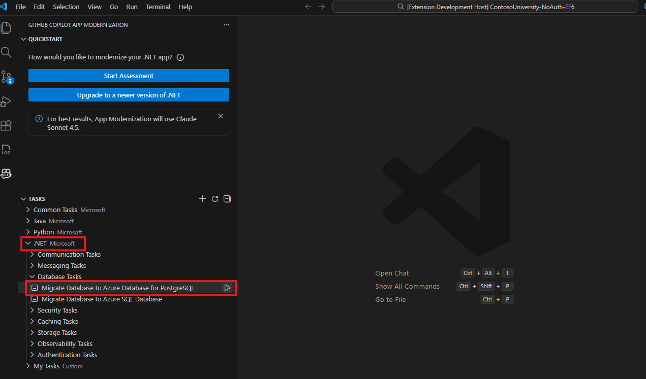 Screenshot of running a specific predefined task.