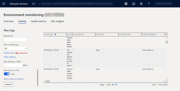 Environment monitoring page in LCS.