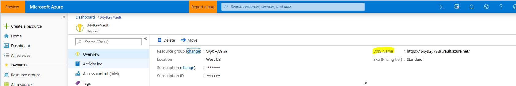 DNS name from your Key Vault setup.