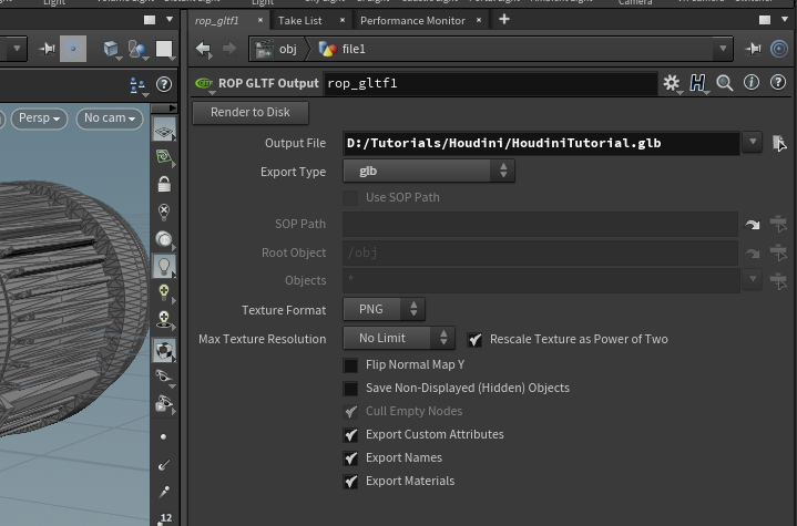Screen shot of Render to Disk button Screen shot of Render to Disk button.