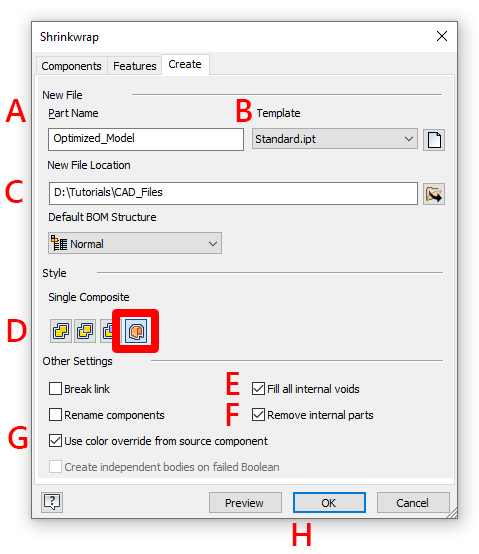 Features tab settings Features tab settings.