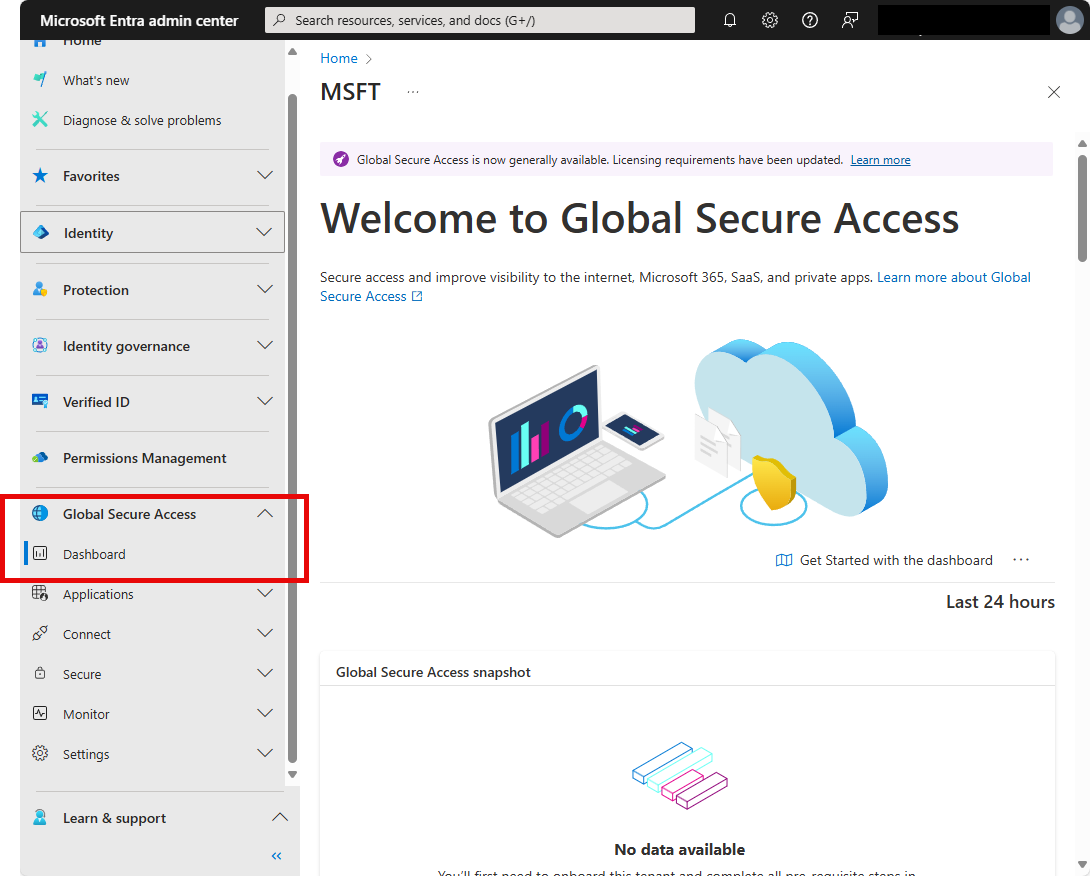 Screenshot of the Private access profile, with the view applications link highlighted.