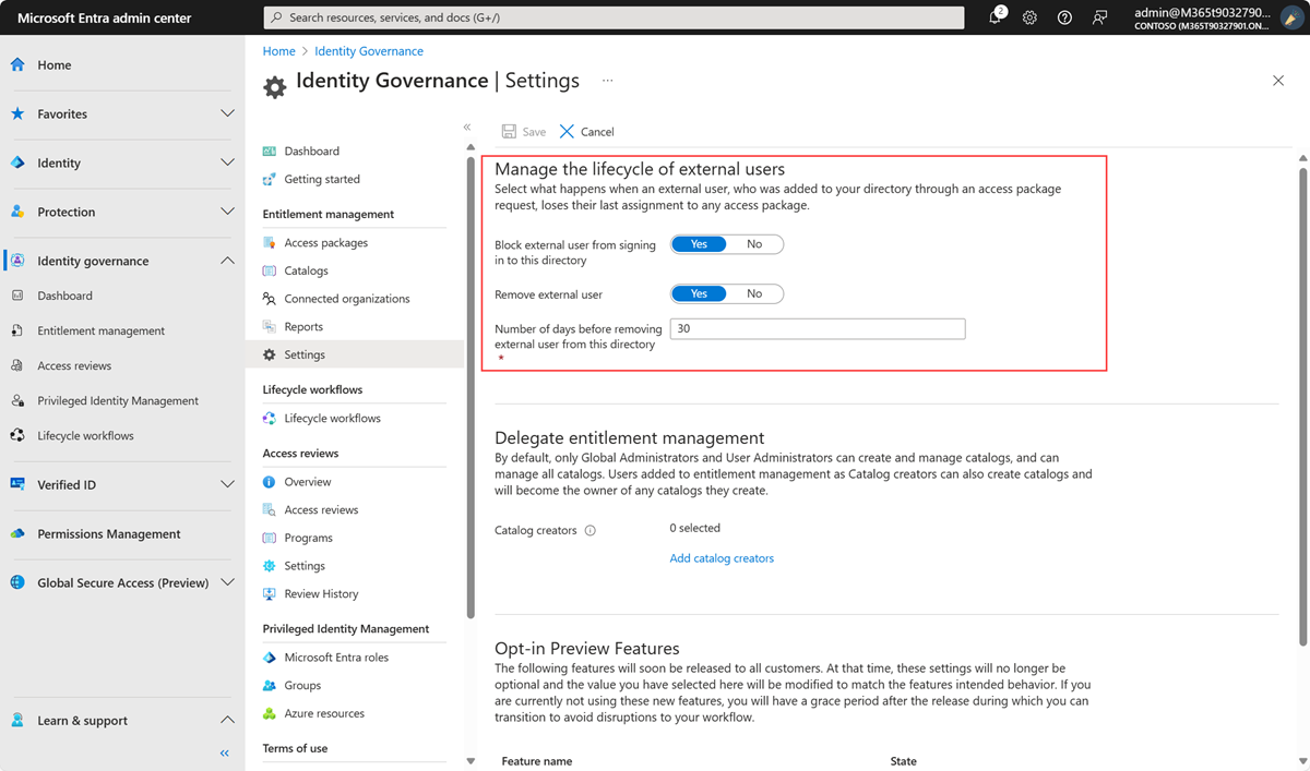 Settings to manage the lifecycle of external users