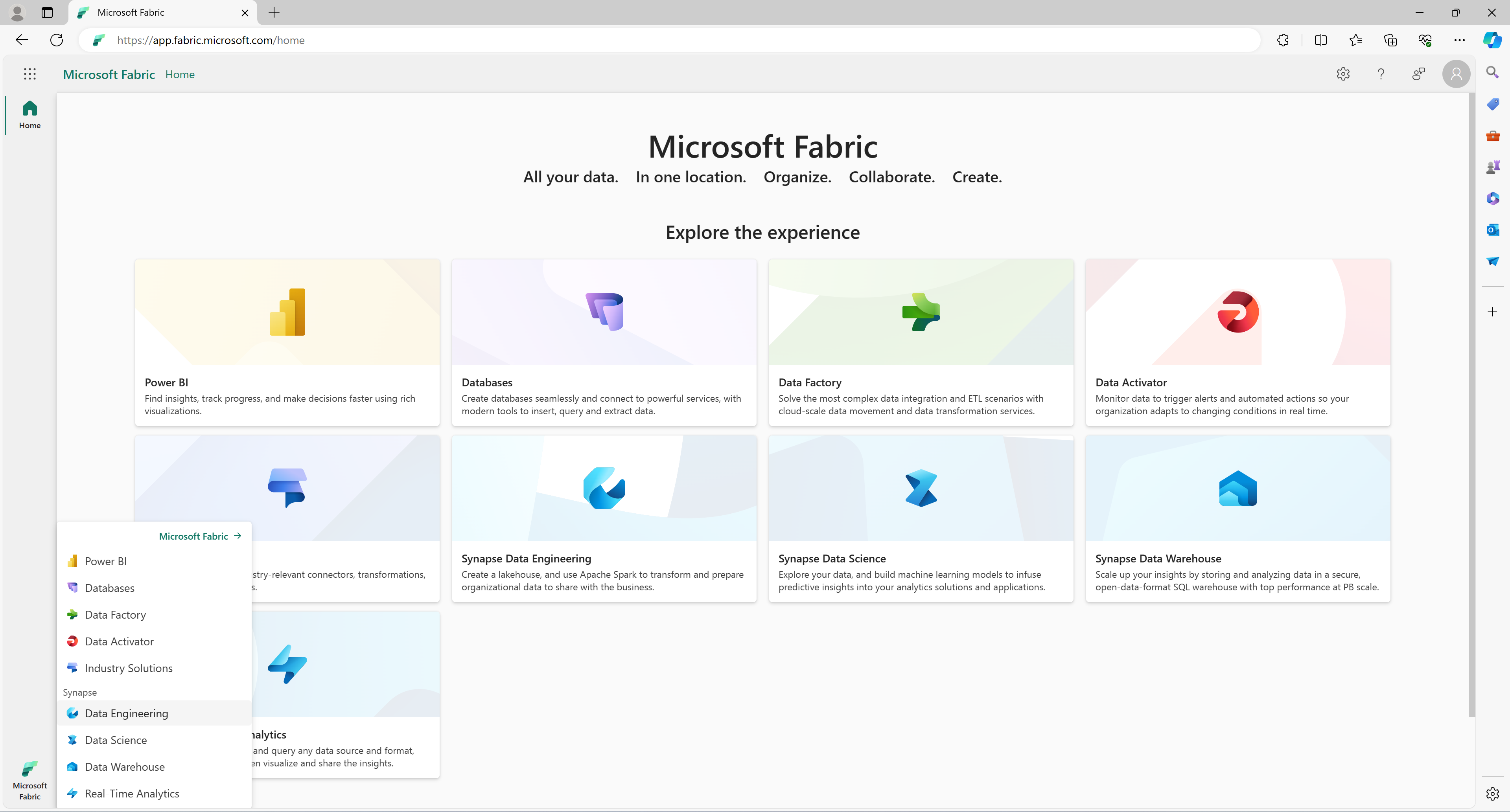 Screenshot of the Fabric workload switcher.