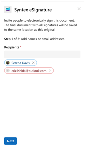 Screenshot of the Add recipients panel.