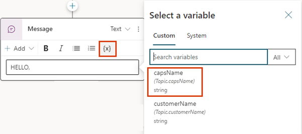 Screenshot of the Send a Message node with a message defined.