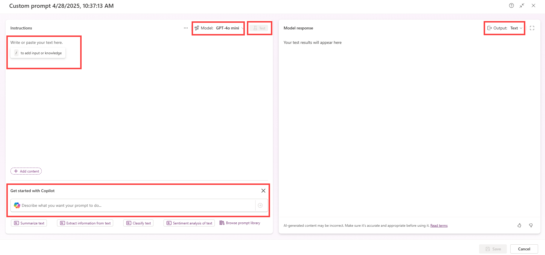 Screenshot of the fields you fill in to create a custom prompt.