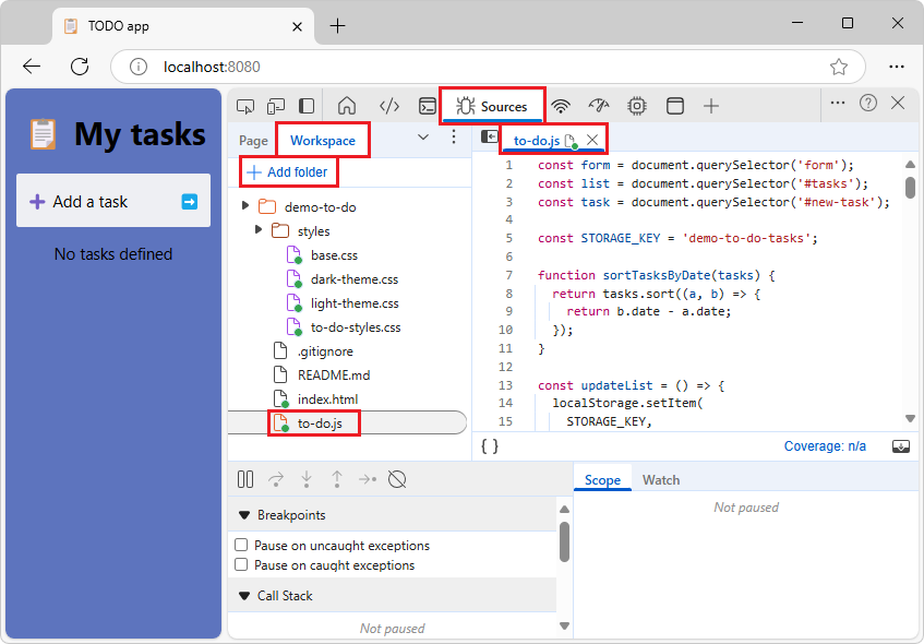The Sources tool with a file selected
