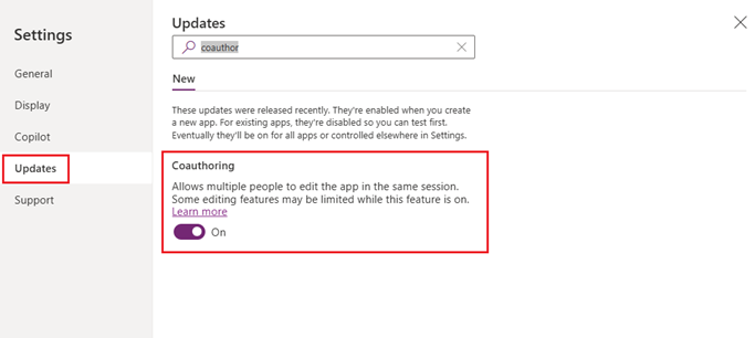 Koprediģēšanas iestatījumu ekrānuzņēmums