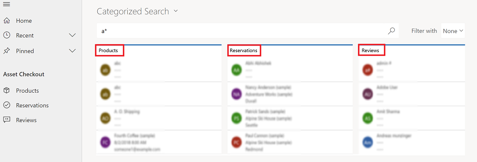 Kategorizēti meklēšanas rezultāti.