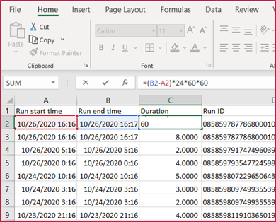 Ilguma aprēķināšana, izmantojot programmu Excel.