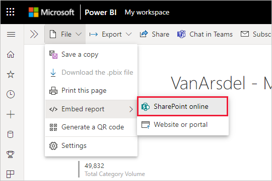 Screenshot showing More options menu with SharePoint Online highlighted.