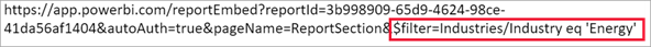Screenshot of Filter with $ filter equals industries slash industry e q Energy highlighted.