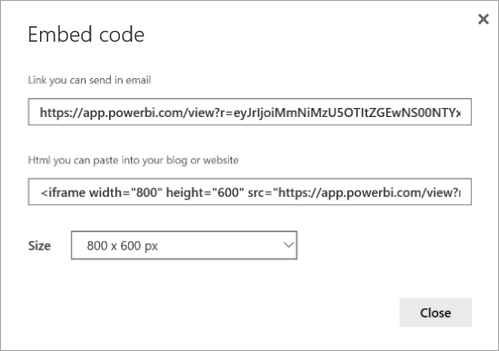 Screenshot of Embed code dialog box.