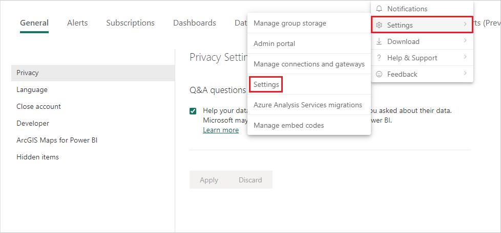 Screenshot that shows selecting Settings.
