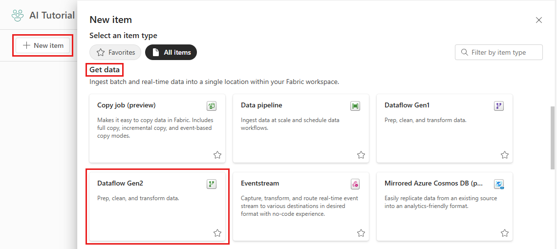 Screenshot of how to create a dataflow.