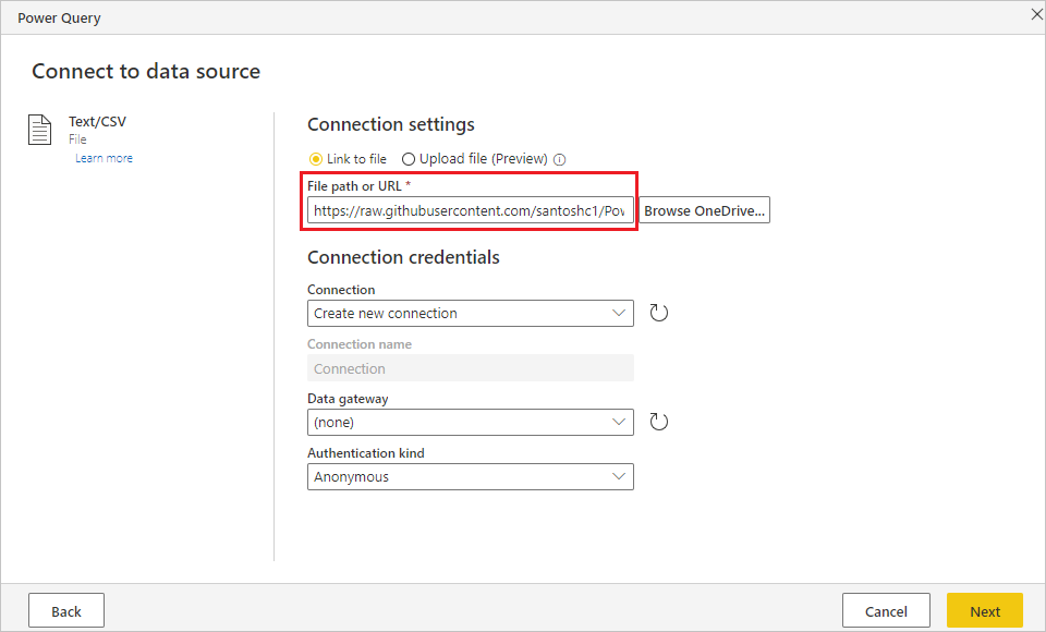 Screenshot that shows pasting in the file path.
