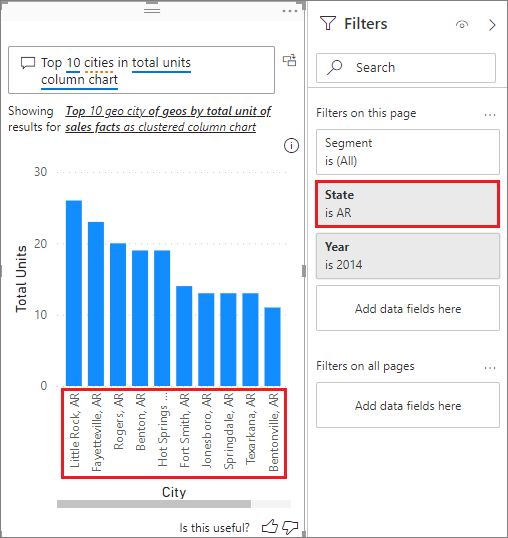 Screenshot of a visual, highlighting the information that has the pass-through filter applied.