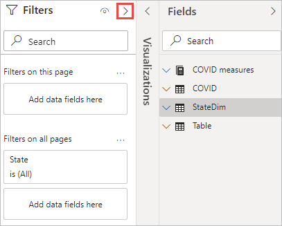 Screenshot showing how to Expand the Filters pane.