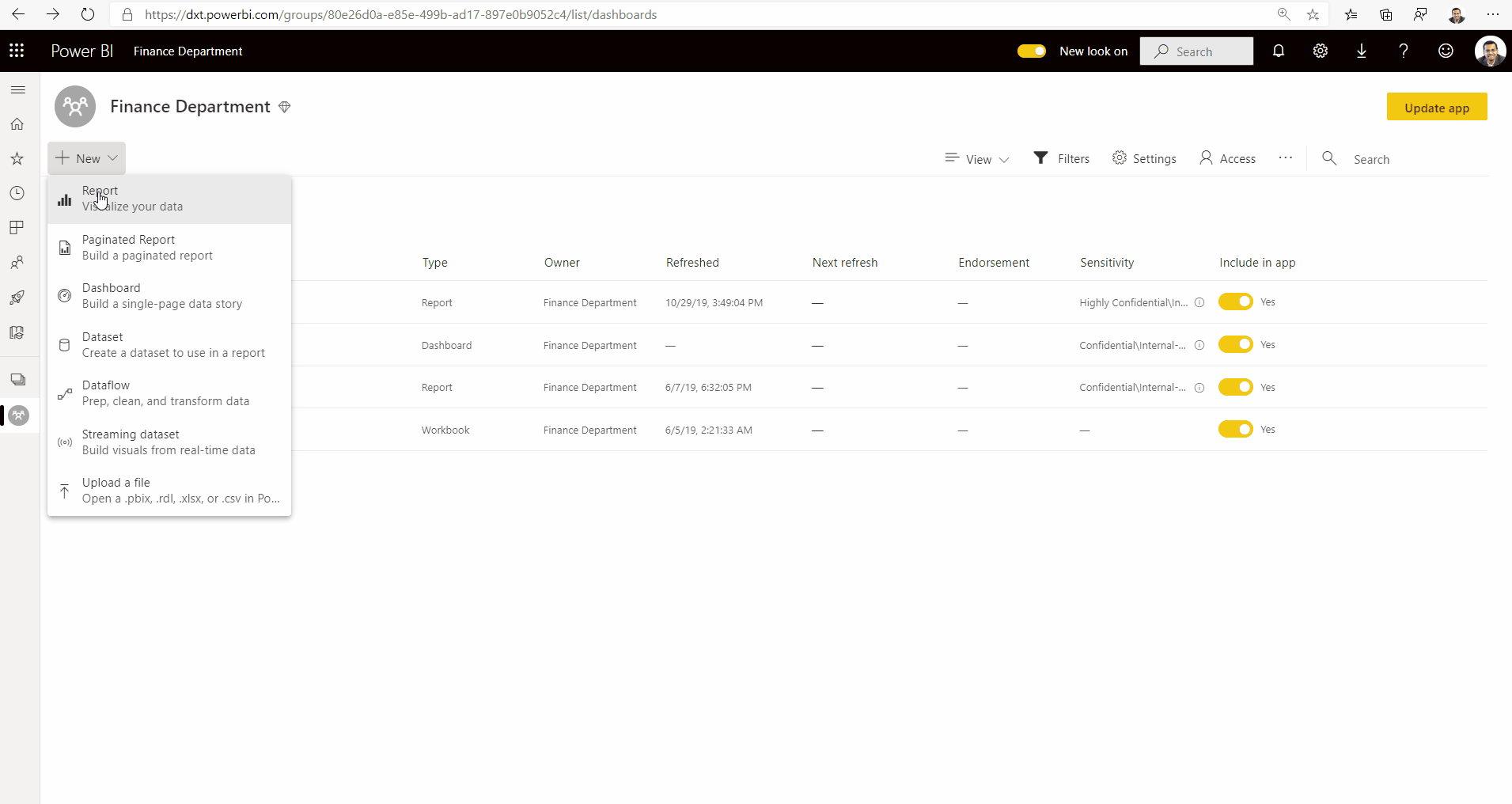 Animated gif showing inheritance of sensitivity labels