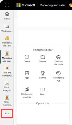 Screenshot of Power BI service navigation pane.