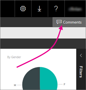 Screenshot of the Comments button in the upper-right corner of the report server web portal.