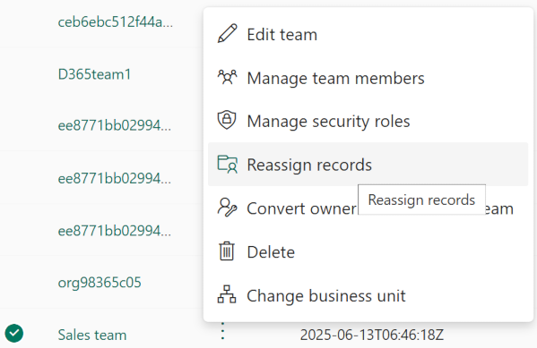 Ierakstu atkārtotas piešķiršanas ekrānuzņēmums.