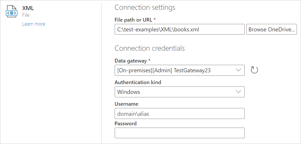 Screenshot of XML file selection from an online service.