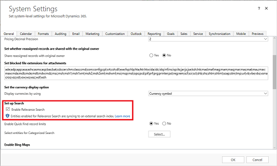 Sadaļā “Sistēmas iestatījumi” iespējojiet atbilstības meklēšanu