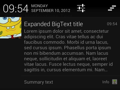 Example screenshot of a BigTextStyle notification