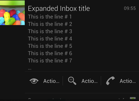 Example screenshot of action buttons displayed below a notification message