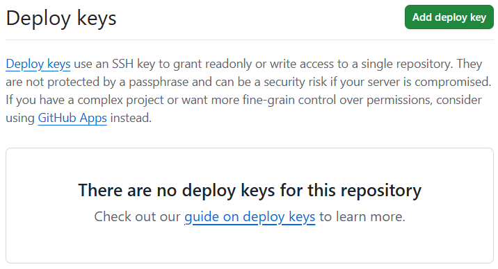 Screenshot showing the Add deploy key on the Deploy keys option.