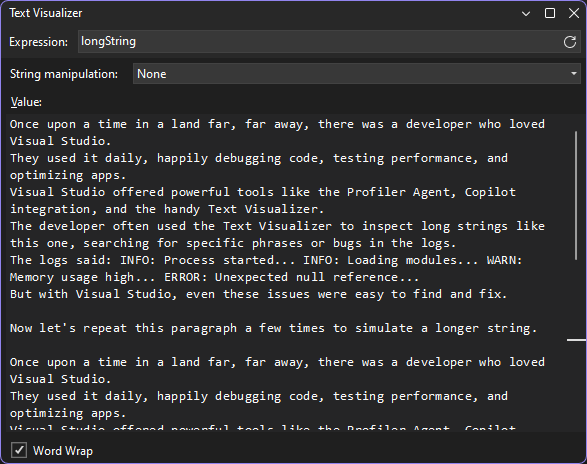 Text string visualizer Screenshot of Text string visualizer.