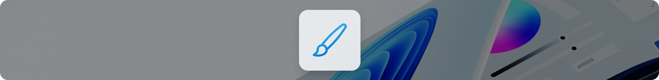 A stylized blue brush and shapes representing design tools against a light gradient background