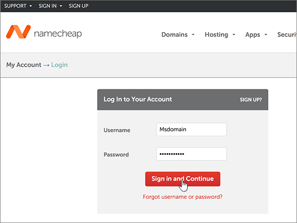 Sign in to Namecheap.