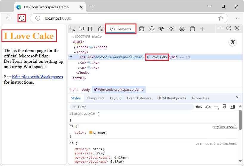 Attempting to change HTML from the DOM tree in the Elements tool