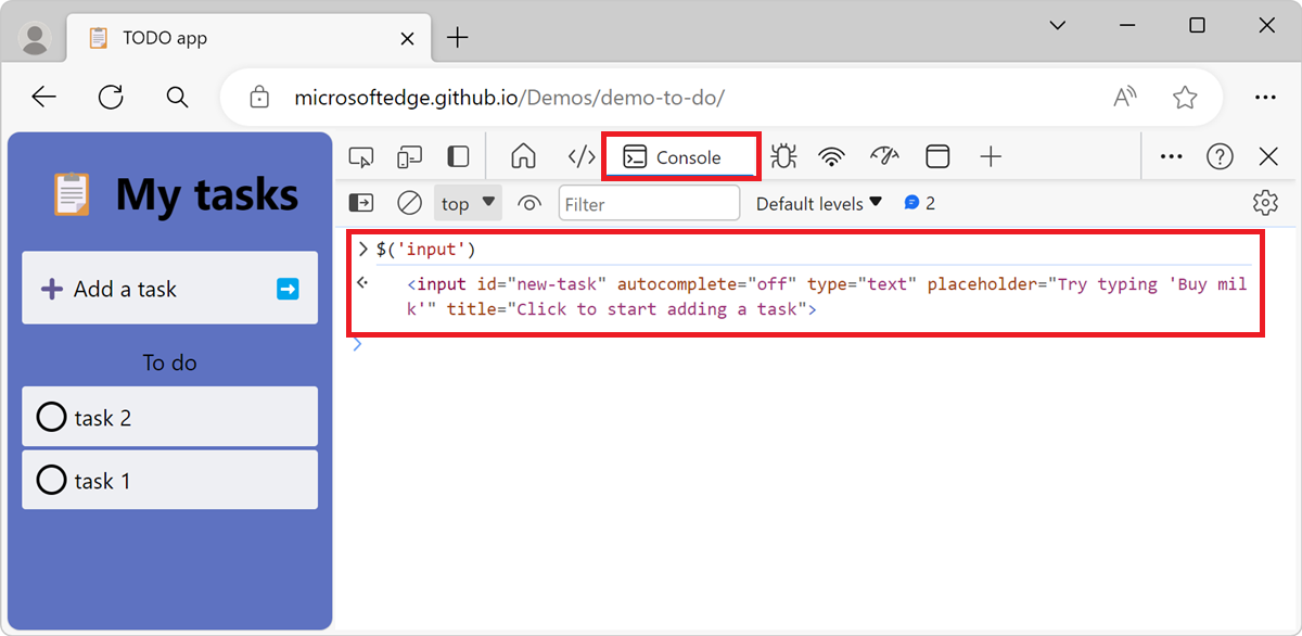 $('input') returns a reference to the first element in the webpage