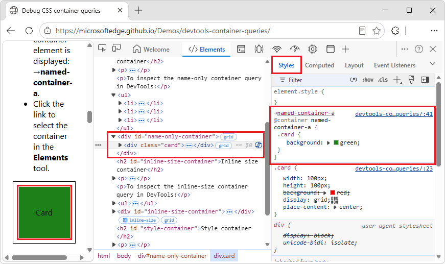 Name-only CSS container query