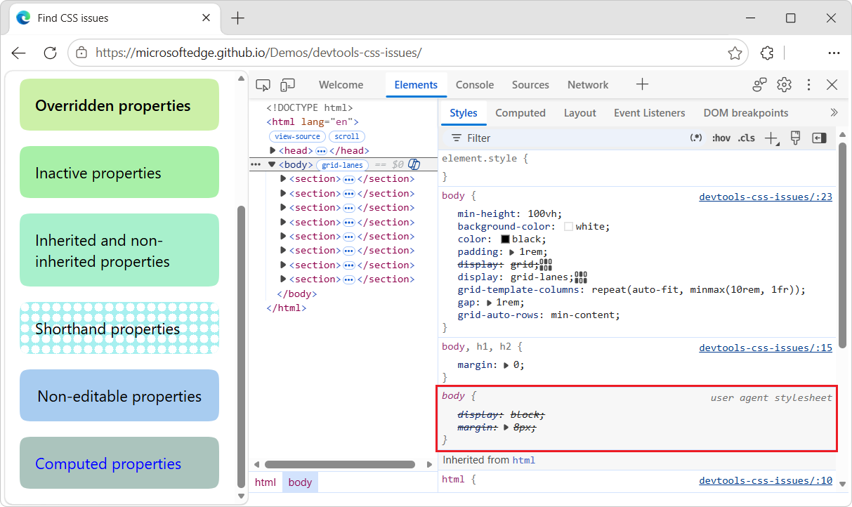 The CSS from user agent stylesheet