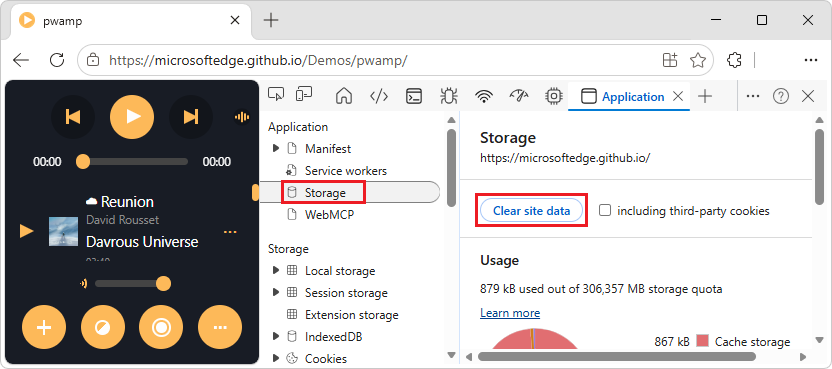 The "Clear site data" button