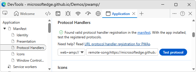 The Test protocol button
