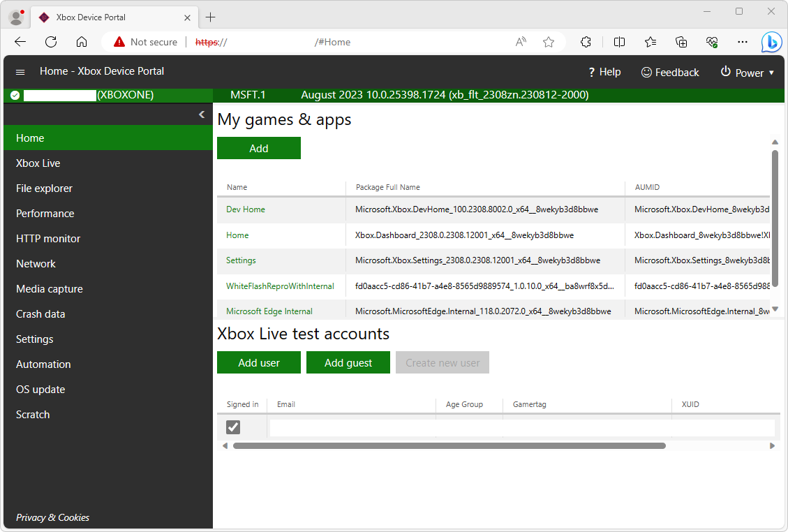XBOX Device Portal