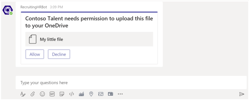 Screenshot of consent card requesting user permission to upload file