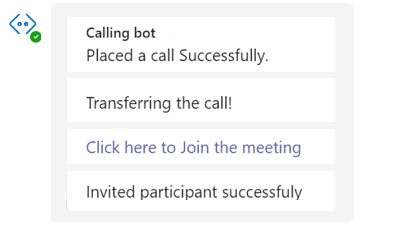 Screenshot of Calling bot displaying the details of call being placed successfully.