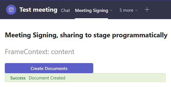Screenshot shows a document created success message.