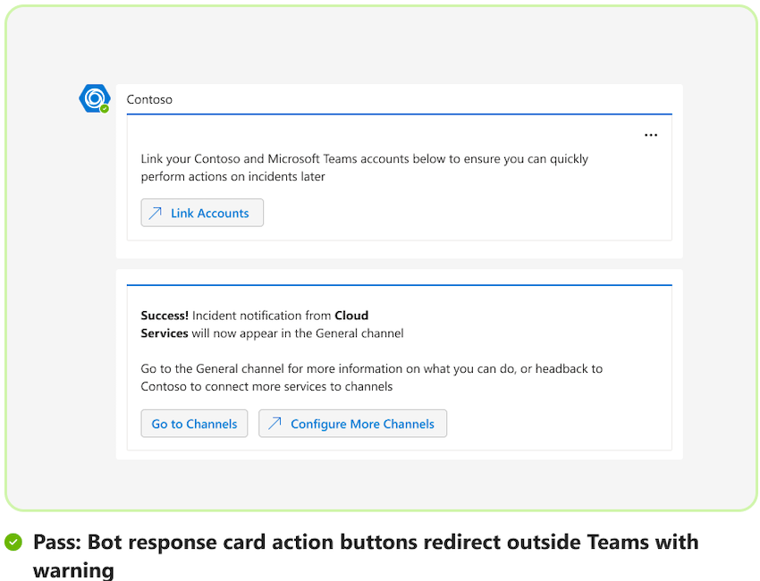 Graphic shows an example of bot response action button with a redirect.